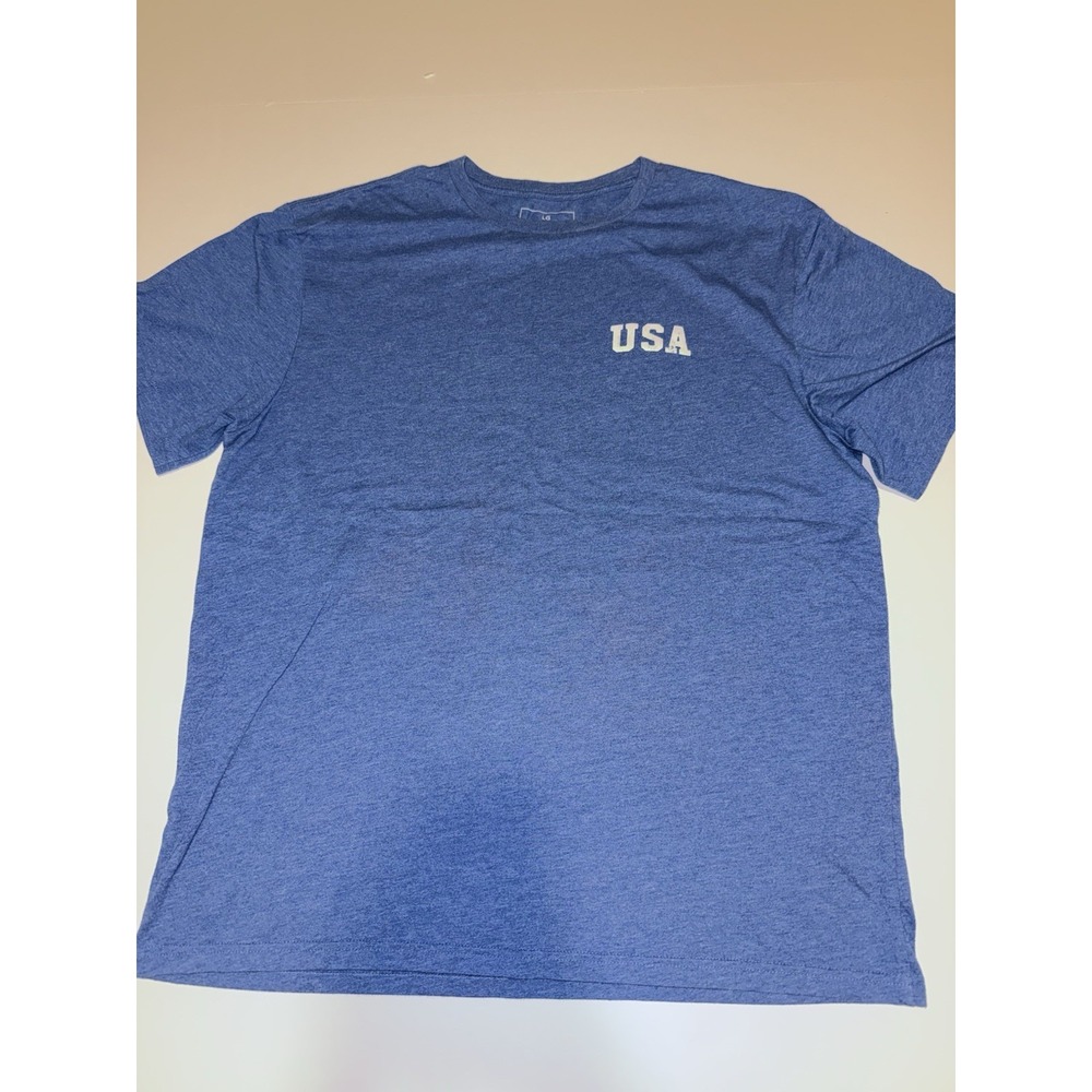 USA Men T-Shirt Large Blue Patriotic Flag Casual United States of America Tee